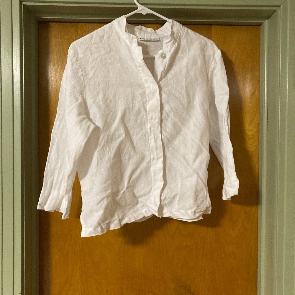 Bryn Walker Made in USA 100% Linen White Button Down Shirt Size Small